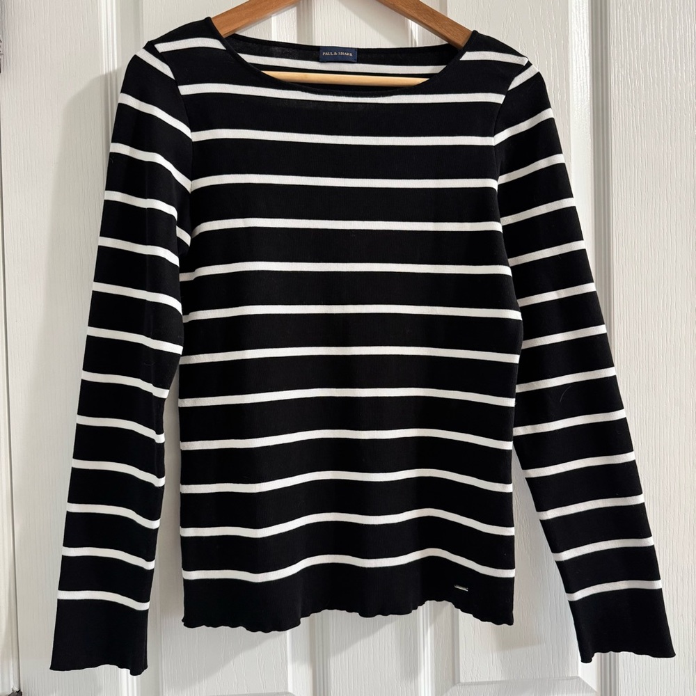 Paul & Shark Black and White Striped Long Sleeve Top